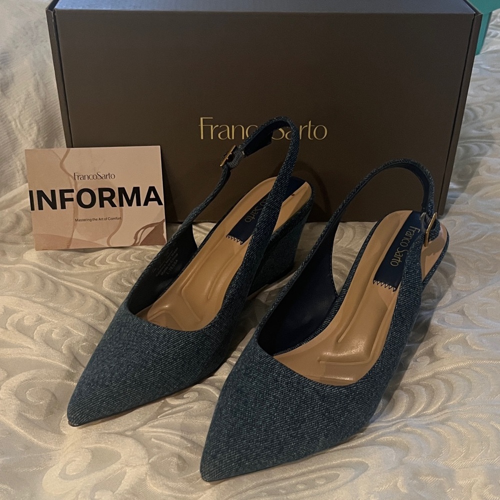 Franco Sarto Denim Blue Wedge Slingbacks